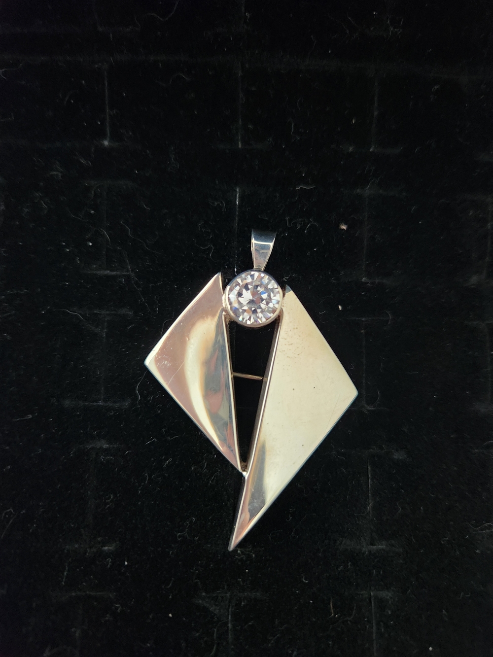 Sterling Silver Geometric Pendant Necklace with Clear Stone